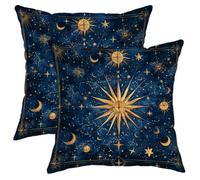 Celestial Pillow Covers Set of 2, Navy Blue Star Sun Moon Throw Pillow Cases, Outdoor Decorative Square Cosmic Decor Cushion Covers for Home Sofa Bed Couch 24x24 Inch