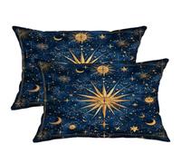 Celestial Pillow Covers Set of 2, Navy Blue Star Sun Moon Throw Pillow Cases, Outdoor Decorative Square Cosmic Decor Cushion Covers for Home Sofa Bed Couch 14x24 Inch