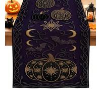 Celestial Pumpkins and Bat Halloween Design Table Runner 13x72 Inch