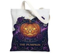 Celestial Pumpkins Zodiac Art Halloween Canvas Tote Bag 13x15 Inch