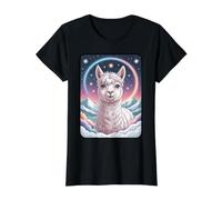 Celestial Rainbow Alpaca Llama Starry Night Value Graphic T-Shirt, Women, Black, L
