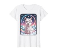 Celestial Rainbow Alpaca Llama Starry Night Value Graphic T-Shirt, Women, White, XS