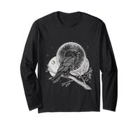 Celestial Raven Crow Bird Moon Sacred Geometry Art Long Sleeve T-Shirt
