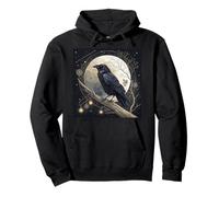 Celestial Raven Crow Bird Under Full Moon Cosmic Art Pullover Hoodie