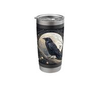 Celestial Raven Crow Bird Under Full Moon Cosmic Art Stainless Steel Insulated Tumbler