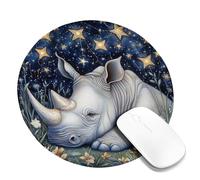 Celestial Rhino Animal Mouse Pad, Night Sky Starry Blue Design, Ideal for Winter Desk Decor, Stitched Edge Non-Slip Desk Mat for Home and Office Use Round 8x8 Inch