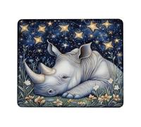 Celestial Rhino Animal Mouse Pad, Night Sky Starry Blue Design, Ideal for Winter Desk Decor, Stitched Edge Non-Slip Desk Mat for Home and Office Use Square 8x10 Inch