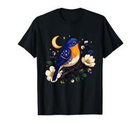Celestial Robin Moon Stars Floral Branch Night T-Shirt