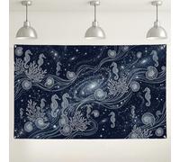 Celestial Seahorses Galaxy Fanciful Backdrop Banner 71x43 Inch | Cosmic Galaxy Backdrop, Photography Backdrop, Nautical Line Art Illustrations, Deep Blue Space Aesthetic