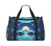 Celestial Shores Print Travel Duffel Bag for Men & Women, Foldable Travel Bags and Spacious Weekender Tote Bag for Storage Toiletry Luggage Personal Item, Black, L