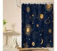 Celestial Shower Curtain, Space Sun Moon Star Bathroom Decor, Wet Room Bath Accessories, Polyester Fabric Shower Curtain 12 Hooks, Anti Mould Waterproof, 150 x 200 （JD75）