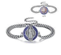 CELESTIAL St Michael/St Christopher/San Benito/Virgin Mary Bracelet for Men Women Religious Catholic Protection Amulet Jewelry Gifts, One Size, silver plated copper, no gemstone