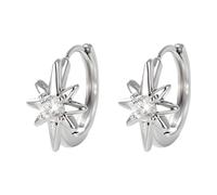 Celestial Star Huggie Hoops, 10mm Silver Plated Mini Earrings with CZ for Cartilage & Tragus - Hypoallergenic Lightweight Jewellery Gift for Women & Men