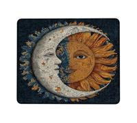 Celestial Sun and Moon Desk Mouse Pad, Blue and Gold Artistic Design Non-Slip Washable Gaming Mousepad for Home and Office Computer, Laptop Square11.8 x9.8