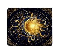 Celestial Sun and Moon Desk Mouse Pad, Gold Starry Design Non-Slip Mousepad, Rubber Washable Gaming Mouse Pad for Home and Office Use Square 8x10 Inch