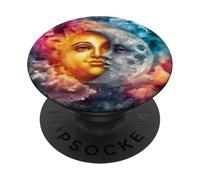 Celestial Sun and Moon Face Design PopSockets Adhesive PopGrip