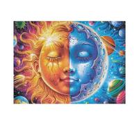 Celestial Sun And Moon Faces 500 Pieces Set Classic Jigsaw Puzzle Couple Puzzle Partners Mind Relaxation Wall Decor Easter New Year Recycled Cardboard 500 PCS