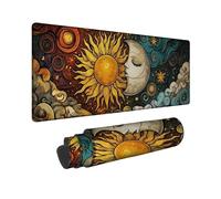 Celestial Sun and Moon Large Gaming Mouse Pad, Multicolored Artistic Design Non-Slip Washable Mousepad for Home and Office Computer, Laptop, Ideal for All Seasons 12x32 Inch