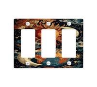 Celestial Sun and Moon Light Switch Cover Plate/Outlet Covers, Dark Blue Cosmic Design for Home Decor, Thermoplastic Wall Plates, Standard Size 3 Gang Wall Plate