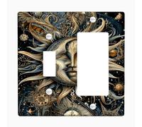 Celestial Sun and Moon Light Switch Cover Plate/Outlet Covers, Gold and Black Cosmic Design for Home Decor, Thermoplastic Wall Plates, Standard Size Toggle Rocker