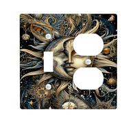 Celestial Sun and Moon Light Switch Cover Plate/Outlet Covers, Gold and Black Cosmic Design for Home Decor, Thermoplastic Wall Plates, Standard Size Toggle Duplex