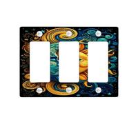 Celestial Sun and Moon Light Switch Cover Plate/Outlet Covers, Vibrant Blue and Yellow Design for Wall Decor, Thermoplastic Wall Plates, Standard Size 3 Gang Wall Plate