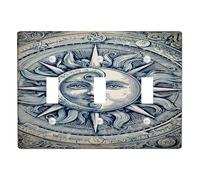 Celestial Sun and Moon Light Switch Cover Plate/Outlet Covers, Vintage Blue Design for Home Decor, Thermoplastic Wall Plates, Standard Size Triple Toggle