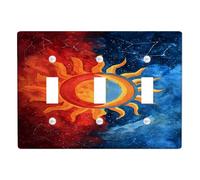 Celestial Sun and Moon Light Switch Cover Plates/Outlet Covers, Vibrant Red and Blue Design for Home Decor, Thermoplastic Wall Plates, Standard Size Triple Toggle