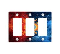 Celestial Sun and Moon Light Switch Cover Plates/Outlet Covers, Vibrant Red and Blue Design for Home Decor, Thermoplastic Wall Plates, Standard Size 3 Gang Wall Plate