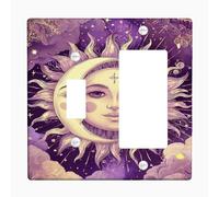 Celestial Sun and Moon Light Switch Cover Plates/Outlet Covers, Violet Night Sky Design for Home Decor, Thermoplastic Wall Plates, Standard Size Toggle Rocker