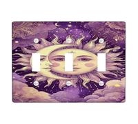 Celestial Sun and Moon Light Switch Cover Plates/Outlet Covers, Violet Night Sky Design for Home Decor, Thermoplastic Wall Plates, Standard Size Triple Toggle