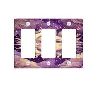 Celestial Sun and Moon Light Switch Cover Plates/Outlet Covers, Violet Night Sky Design for Home Decor, Thermoplastic Wall Plates, Standard Size 3 Gang Wall Plate