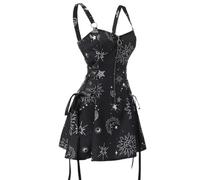Celestial Sun and Moon Print Lace Up Mini Dress Summer Gothic Women's Square Neck Women's Core Tank Top-Black9801-M