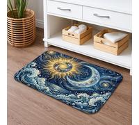 Celestial Sun and Moon Quick Dry Bath Mat, Artistic Fanciful Waves Non Slip Shower Mat, All Season Decorative Flannel Washable Bath Rugs for Bathroom Toilet Restroom 16x24 Inch