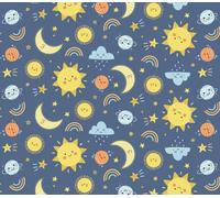 Celestial Sun and Moon Soft Brushed Flannel Fabric - Suns, Moons, Rainbows, Stars, Planets, and Clouds - Precut Cotton Fabric by The Yard - One Yard