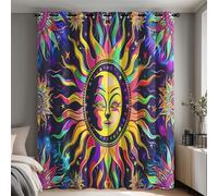 Celestial Sun Blackout Curtains for Bedroom Living Room, Trippy Psychedelic Curtains Eyelet 72 Drop Home Decor, Patterned Window Drapes, 66x72 Inch 2 Panels B-D121