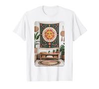 Celestial Sun Face Retro Artwork Meditation Space Value Graphic T-Shirt, Men, White, XL