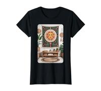 Celestial Sun Face Retro Artwork Meditation Space Value Graphic T-Shirt, Women, Black, S