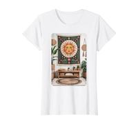Celestial Sun Face Retro Artwork Meditation Space Value Graphic T-Shirt, Women, White, M