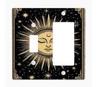 Celestial Sun Light Switch Cover Plate/Outlet Covers, Black and Gold Starry Design for Home Decor, Thermoplastic Wall Plates, Standard Size Toggle Rocker