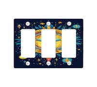 Celestial Sun Light Switch Cover Plates/Outlet Covers, Vibrant Yellow and Blue Design for Home Decor, Thermoplastic Wall Plates, Standard Size 3 Gang Wall Plate