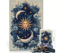 Celestial Sun, Moon, And Floral Art 1000 Teenager Pieces Jigsaw Puzzle Reasoning Skill Light Enjoyment Sharp Cut Great Gift size 38x26cm