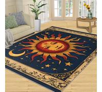 Celestial Sun Moon Area Rug, Vintage Alchemy Art Carpet, Mystical Face Design Floor Mat for Living Room Bedroom Home Decor-90 * 120CM