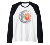 Celestial Sun & Moon Embrace - Mystical Cosmic Harmony Art Raglan Baseball Tee