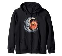 Celestial Sun & Moon Embrace - Mystical Cosmic Harmony Art Zip Hoodie