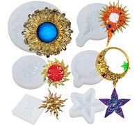 Celestial Sun Moon Star Plaque Resin Silicone Moulds Set for Epoxy Jewellery Casting Concrete Plaster Polymer Clay 6-in-Set 2-3.1inch