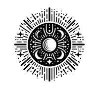 Celestial Sunburst Sun Moon Phases and Stars Radiating Energy on a Bohemian Design Fine Carving Decals 42x44.3cm Tattoo Culture Black