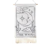 Celestial Tapestry - White Sun Moon Art Decor,Bohemian Wall Tapestry, Tarot Card Handwoven Hangings Ornament for Living Room, Bedroom, Gallery