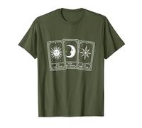 Celestial Tarot Card Design, The Sun, The Moon, The Star T-Shirt, Men, Olive Green, Medium
