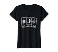 Celestial Tarot Card Design, The Sun, The Moon, The Star T-Shirt, Women, Black, Small
